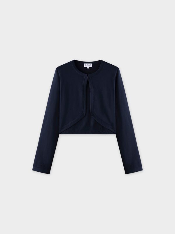 Flat Ribbed Trim Shrug-Navy