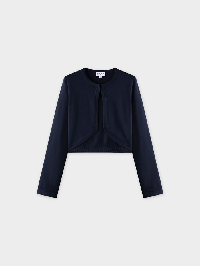 Flat Ribbed Trim Shrug-Navy
