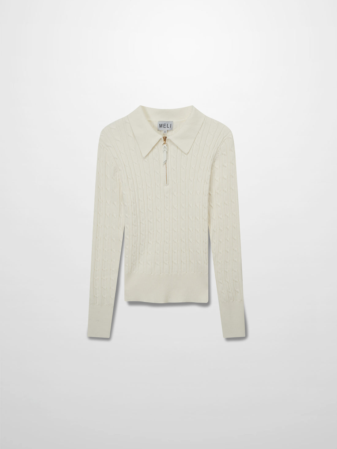 Leather Pull Half Zip Cable Polo-Ivory