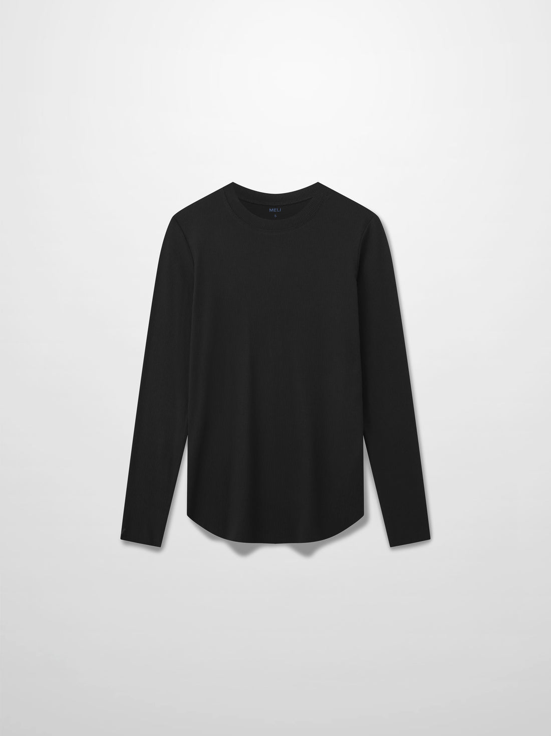 Rounded Hem Ribbed T-Shirt-Black