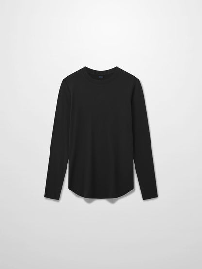 Rounded Hem Ribbed T-Shirt-Black