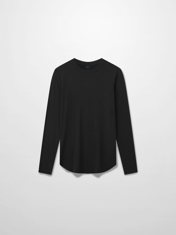 Rounded Hem Ribbed T-Shirt-Black