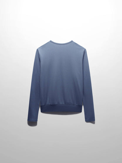 Ribbed High V Bomber-Denim Blue
