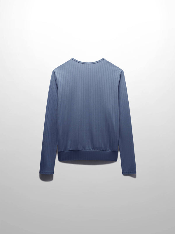 Ribbed High V Bomber-Denim Blue