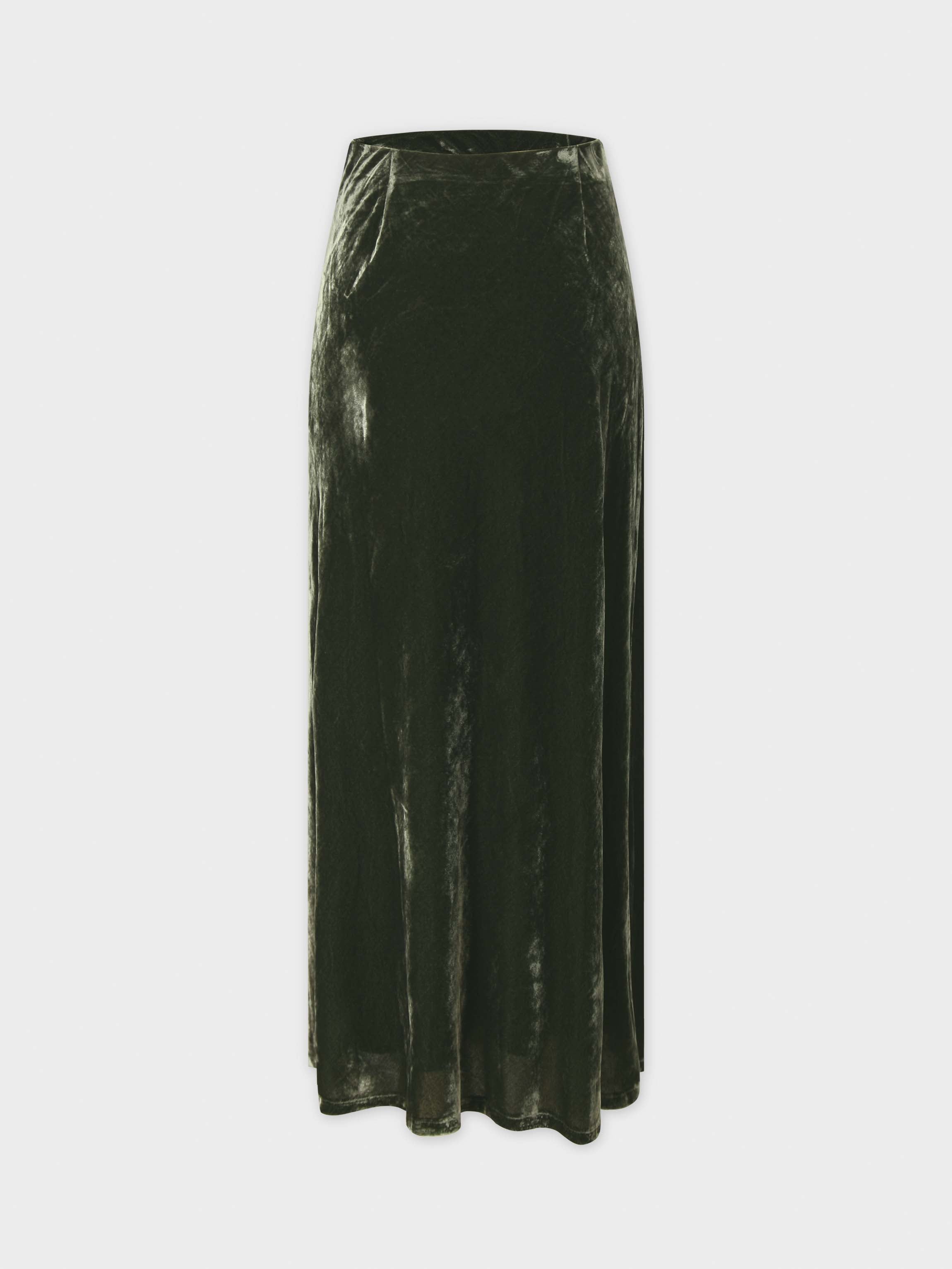 Velvet Slip Skirt-Olive Green