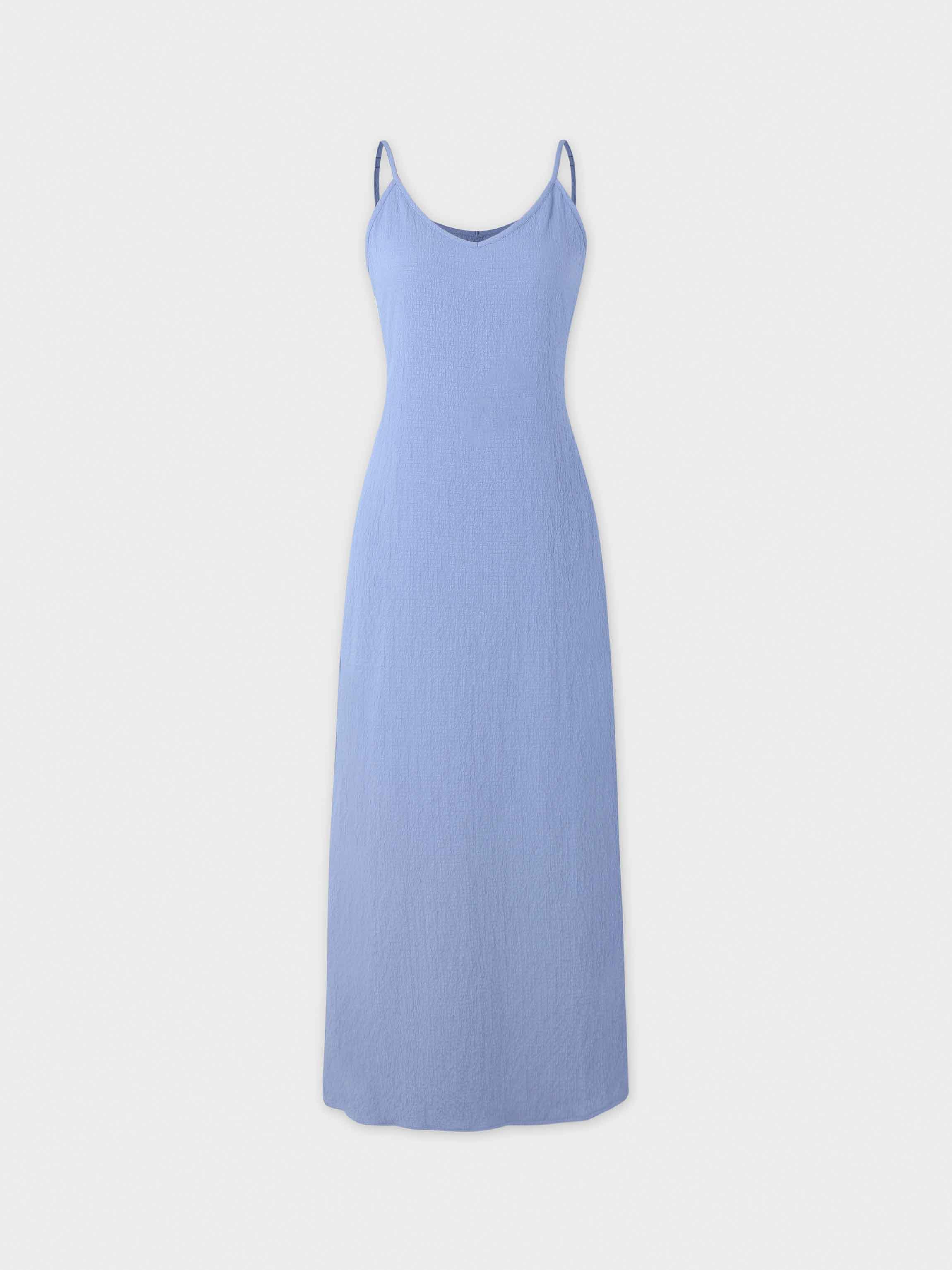 Textured Slip Dress-Denim Blue