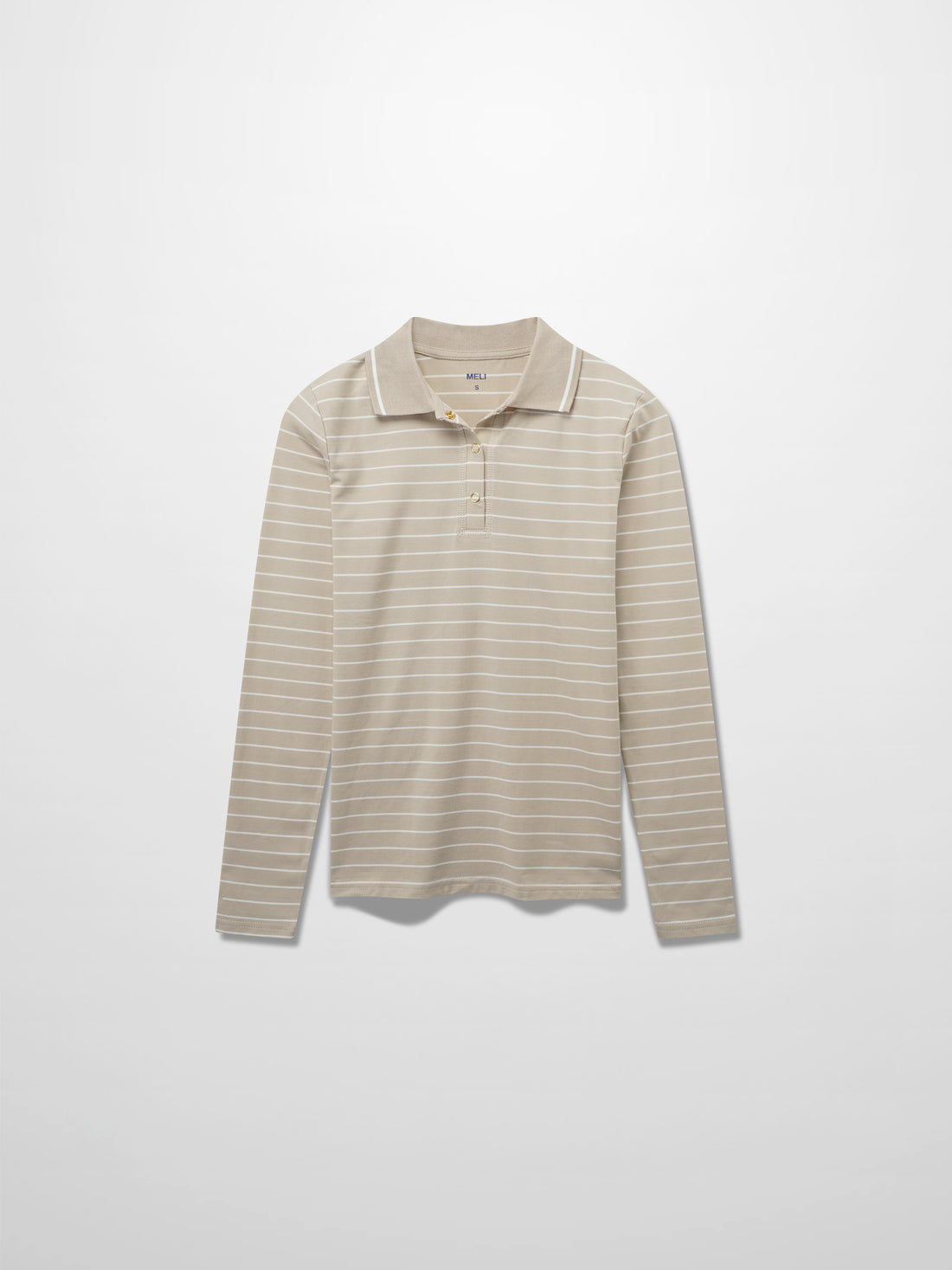 Striped Collar Snap Tee-Tan/White