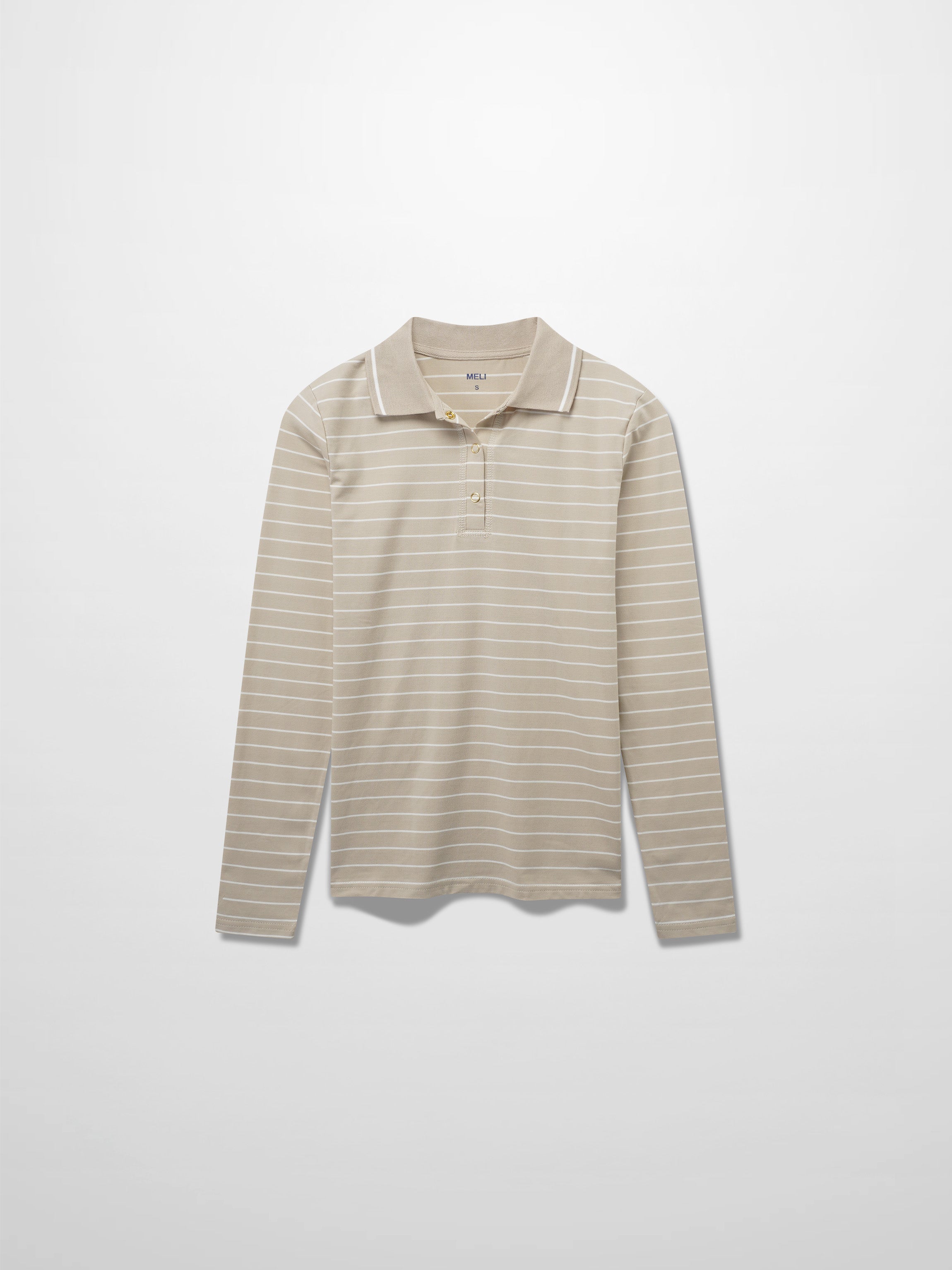 Striped Collar Snap Tee-Tan/White