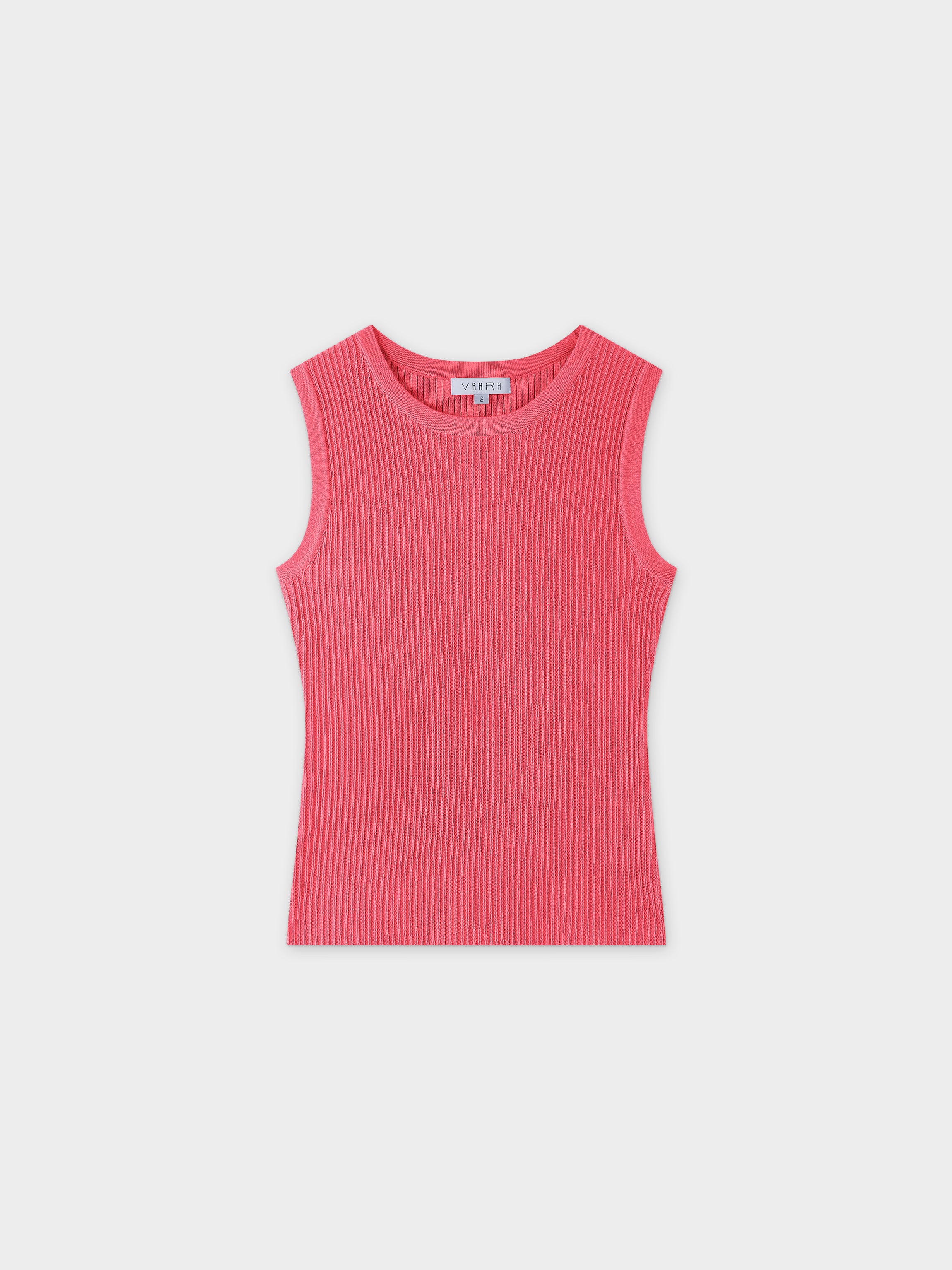 Sleeveless Ribbed Crew-Coral