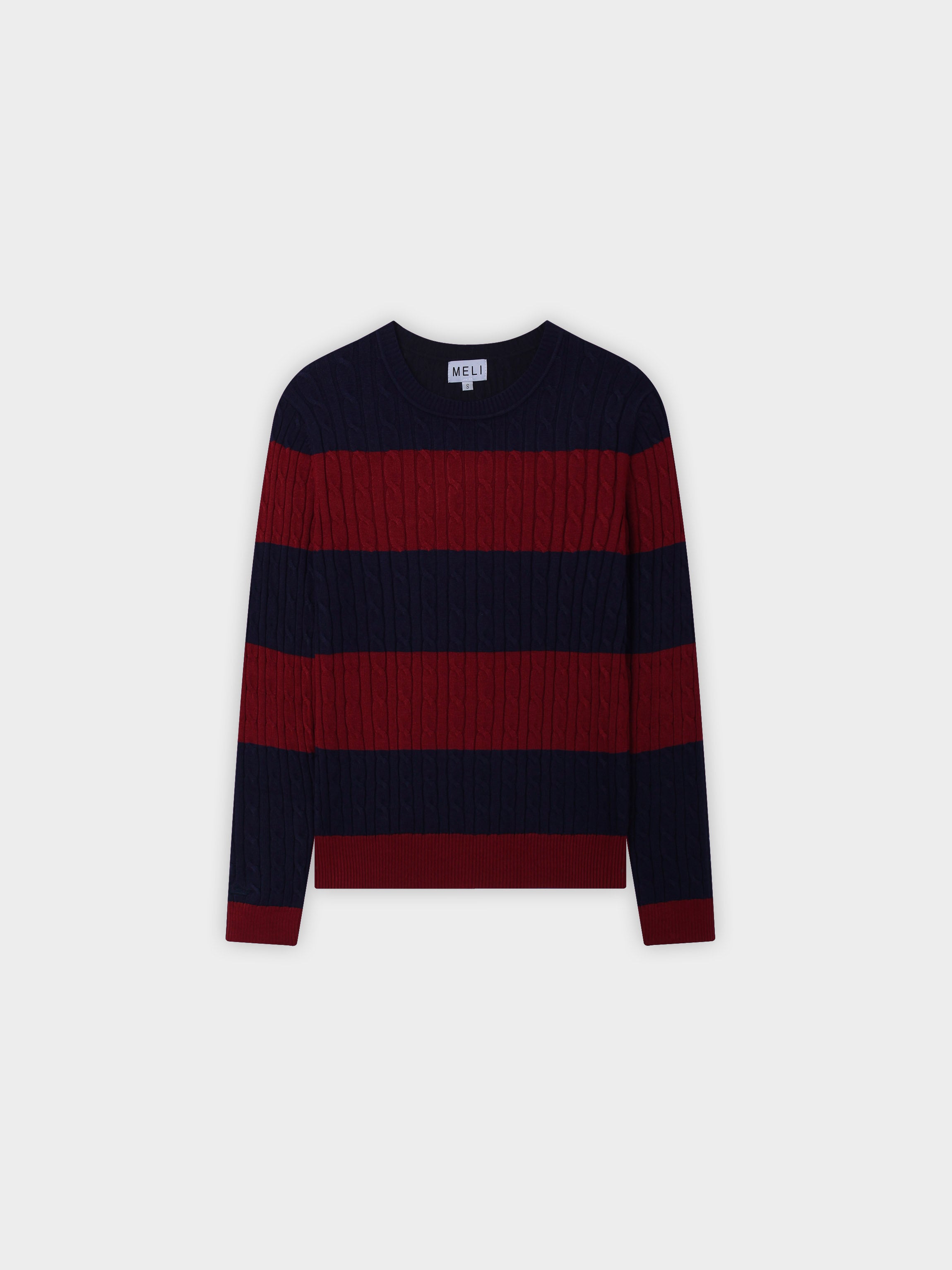 Striped Cable Sweater-Navy/Maroon