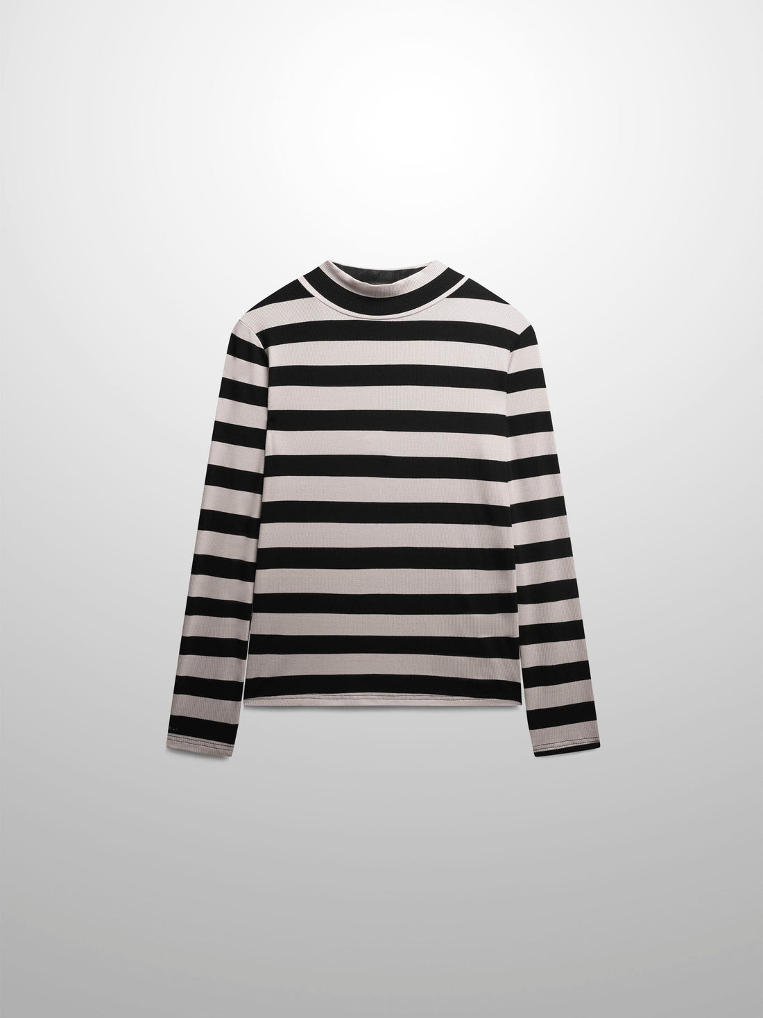 Striped Ribbed Turtleneck-Black/Cream