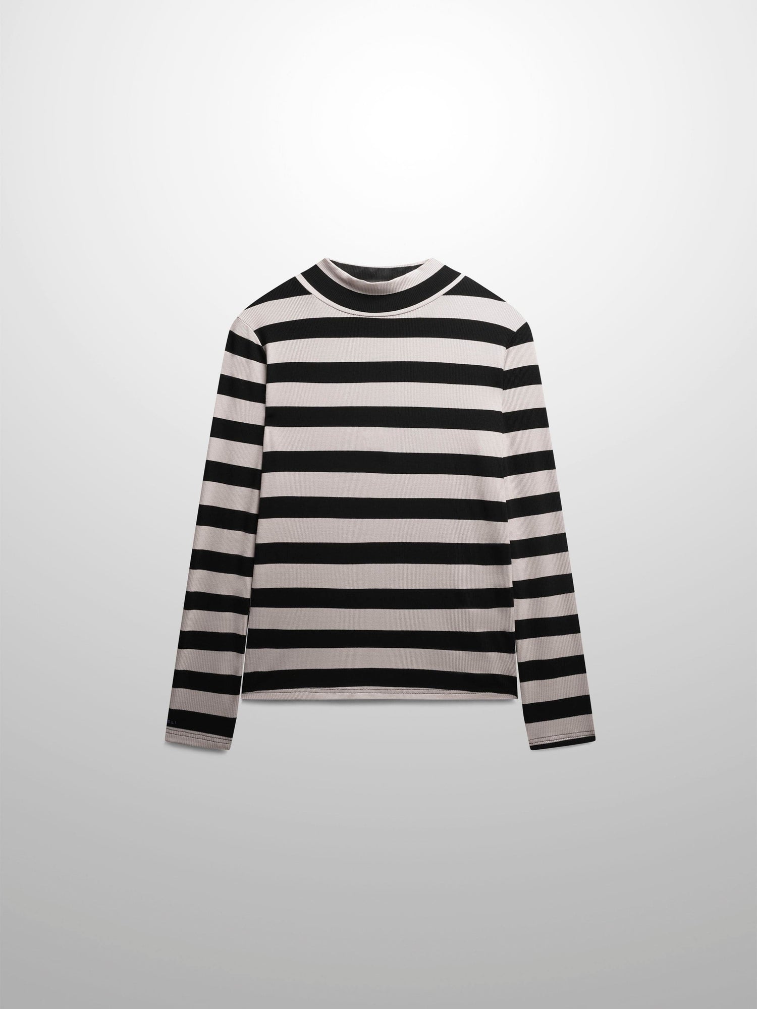 Striped Ribbed Turtleneck-Black/Cream
