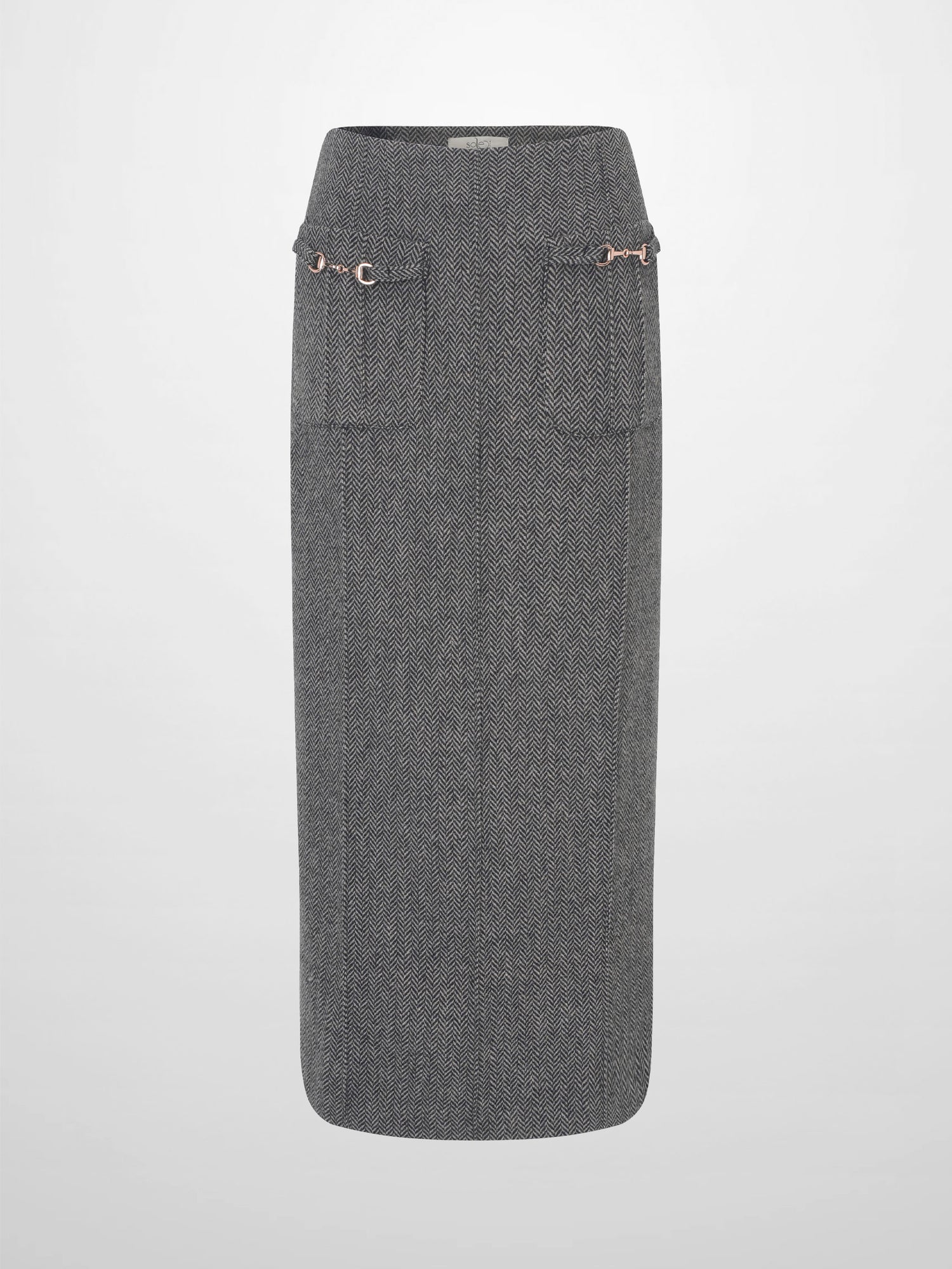 Herringbone Pocket Detail Skirt - Black/White