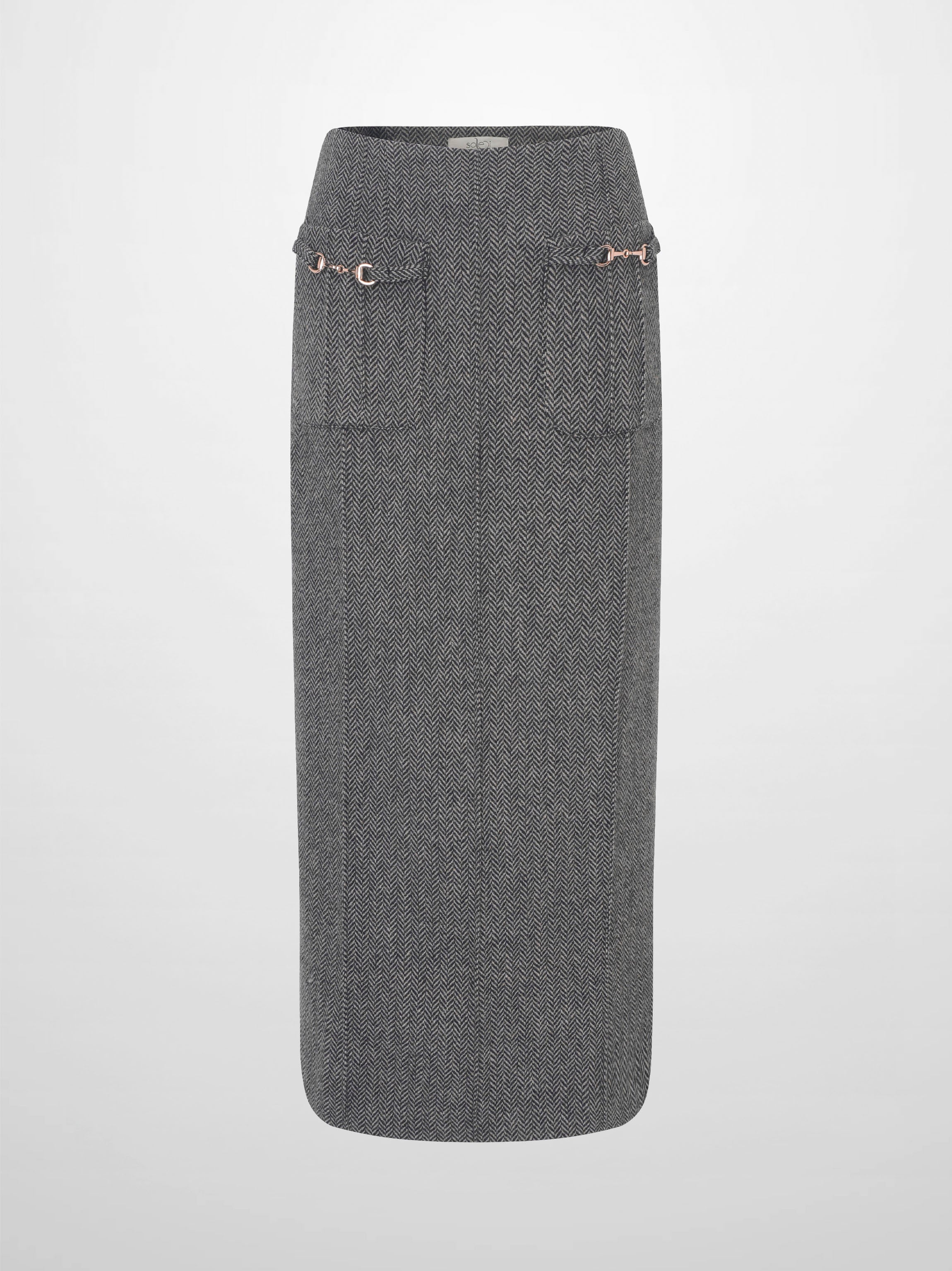 Herringbone Pocket Detail Skirt - Black/White