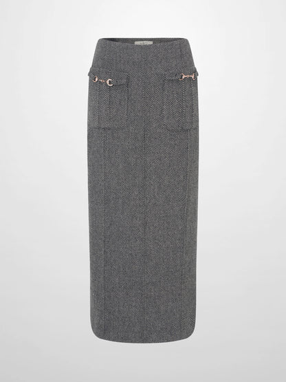 Herringbone Pocket Detail Skirt - Black/White
