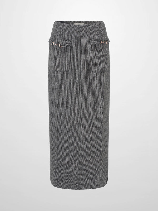 Herringbone Pocket Detail Skirt - Black/White