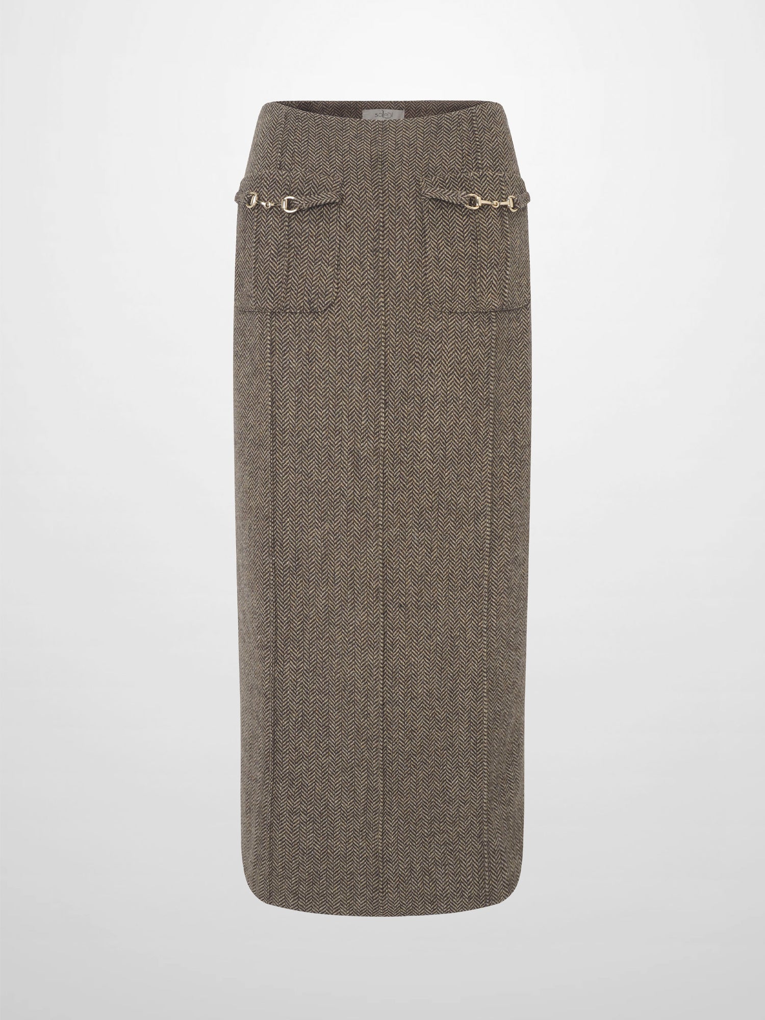 Herringbone Pocket Detail Skirt - Brown/Tan