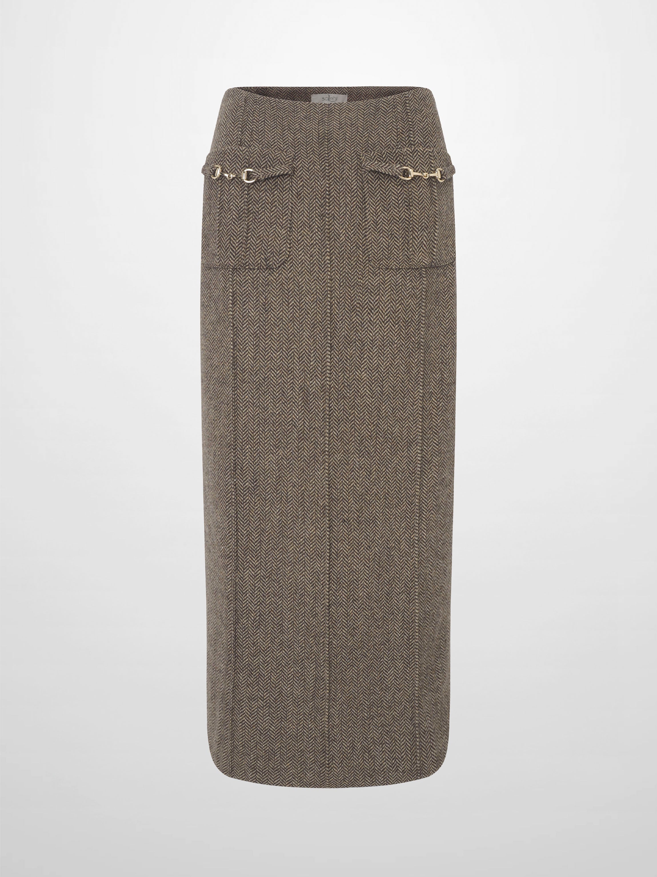 Herringbone Pocket Detail Skirt - Brown/Tan