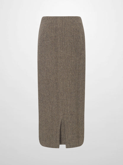 Herringbone Pocket Detail Skirt - Brown/Tan