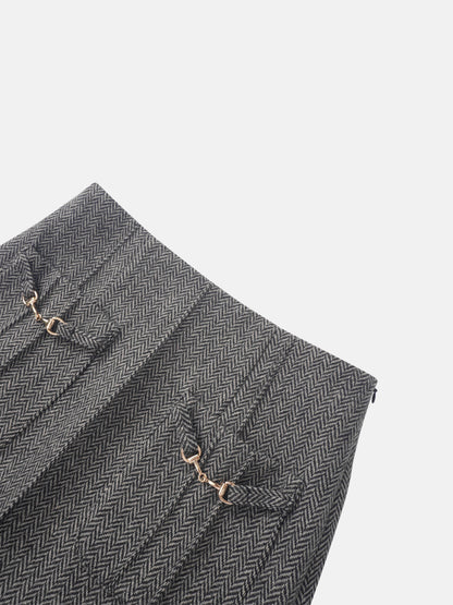 Herringbone Pocket Detail Skirt - Black/White