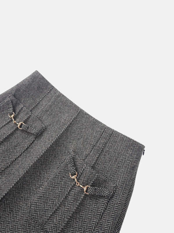 Herringbone Pocket Detail Skirt - Black/White