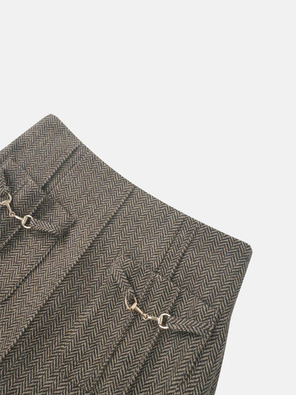 Herringbone Pocket Detail Skirt - Brown/Tan