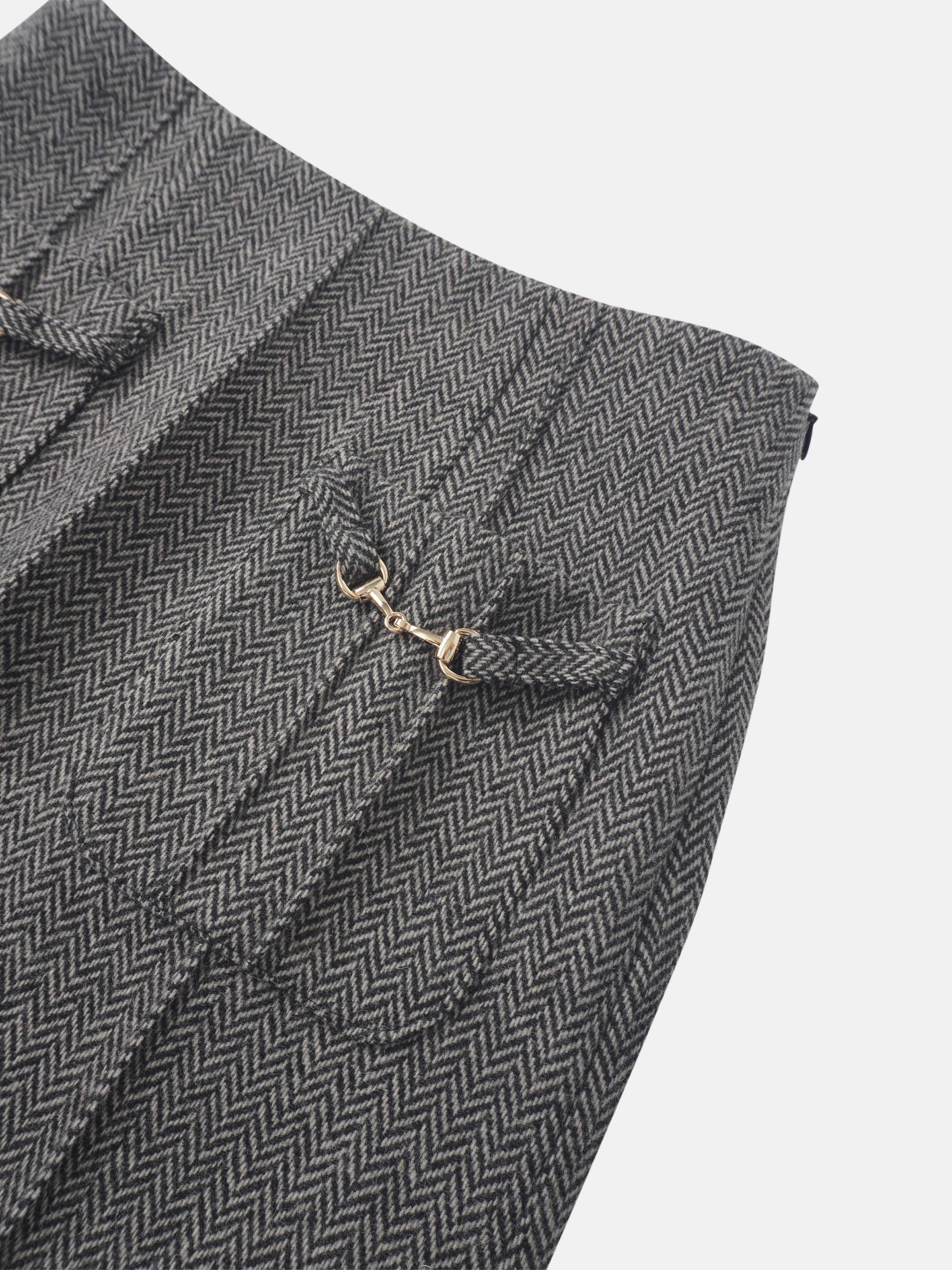 Herringbone Pocket Detail Skirt - Black/White
