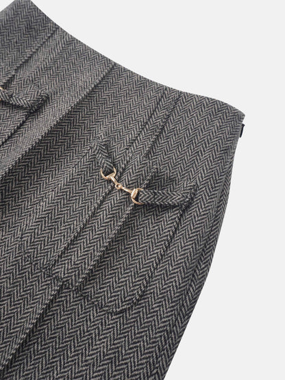 Herringbone Pocket Detail Skirt - Black/White