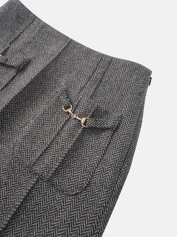 Herringbone Pocket Detail Skirt - Black/White