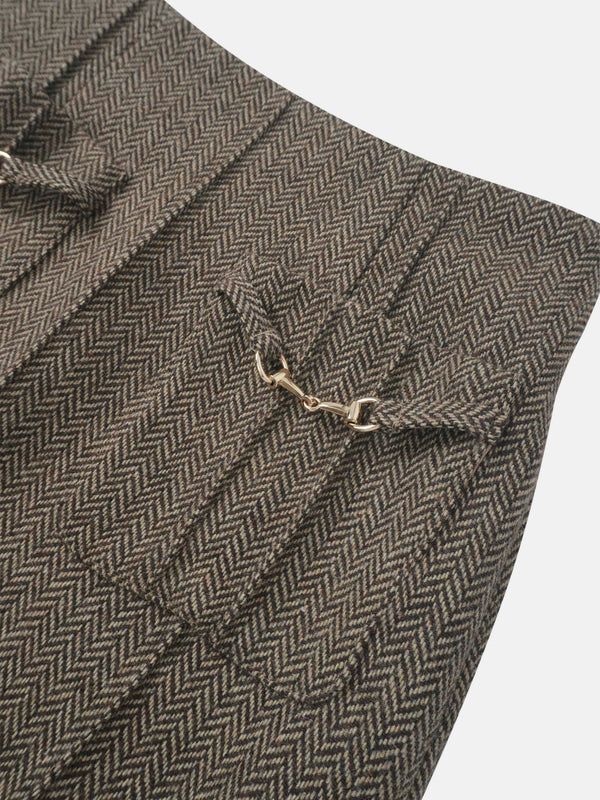 Herringbone Pocket Detail Skirt - Brown/Tan