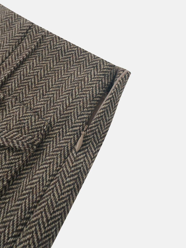 Herringbone Pocket Detail Skirt - Brown/Tan