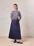 A-Line Seamed Denim Skirt-Blue