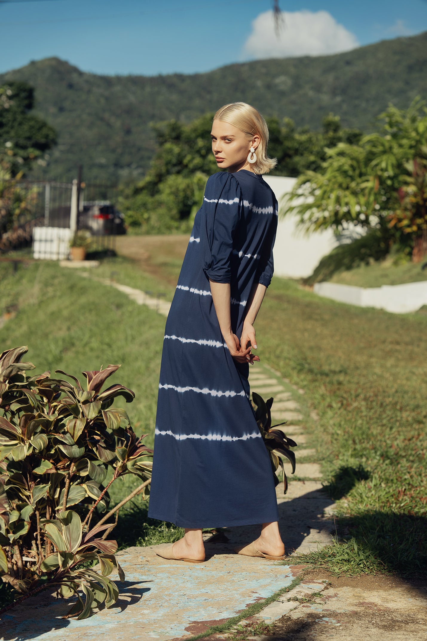 Tie Dye T-shirt Dress-Blue/White