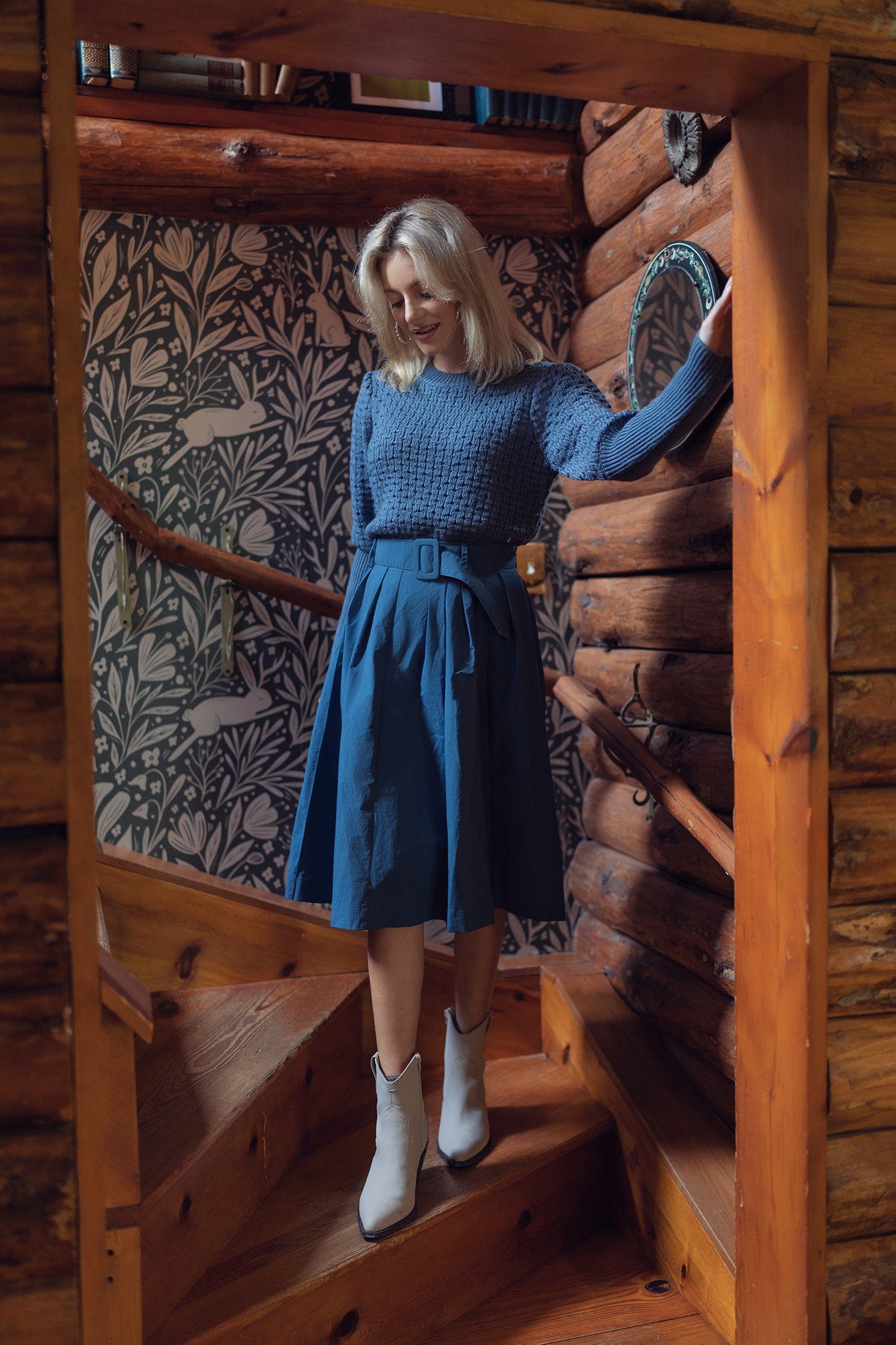 Belted Skirt-Blue