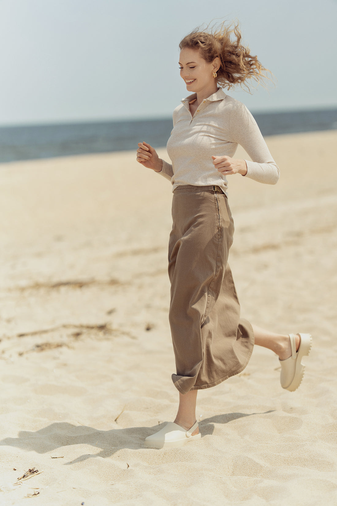 RIBBED COLLAR T-SHIRT-OATMEAL