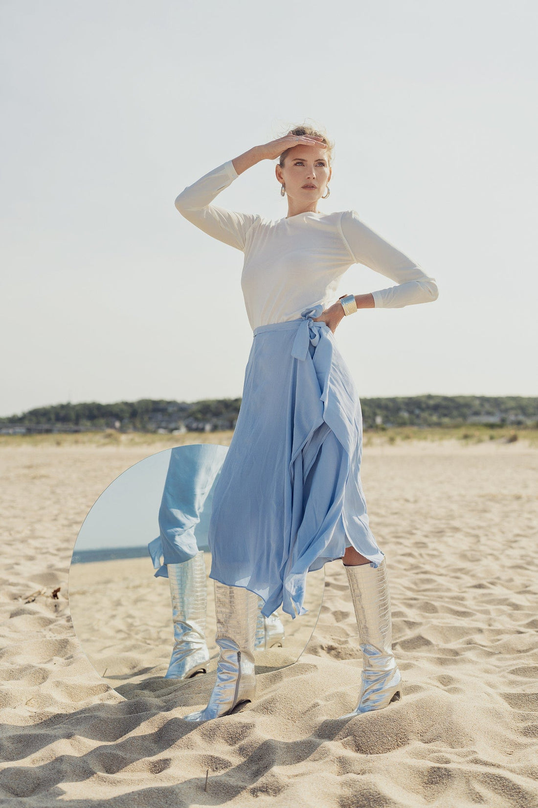 WRAP RUFFLE SKIRT-LIGHT BLUE