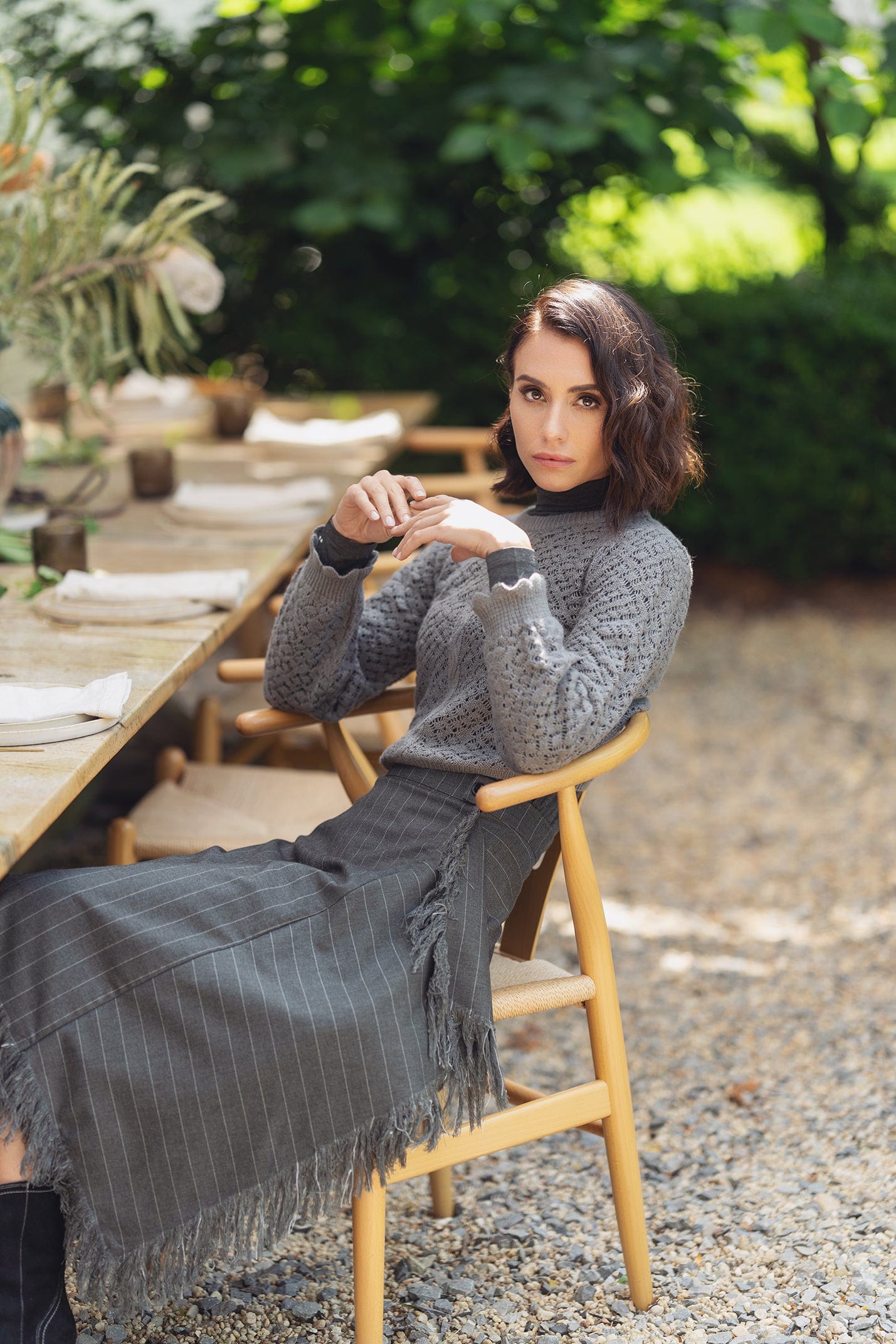 CROCHET CROP SWEATER-GREY