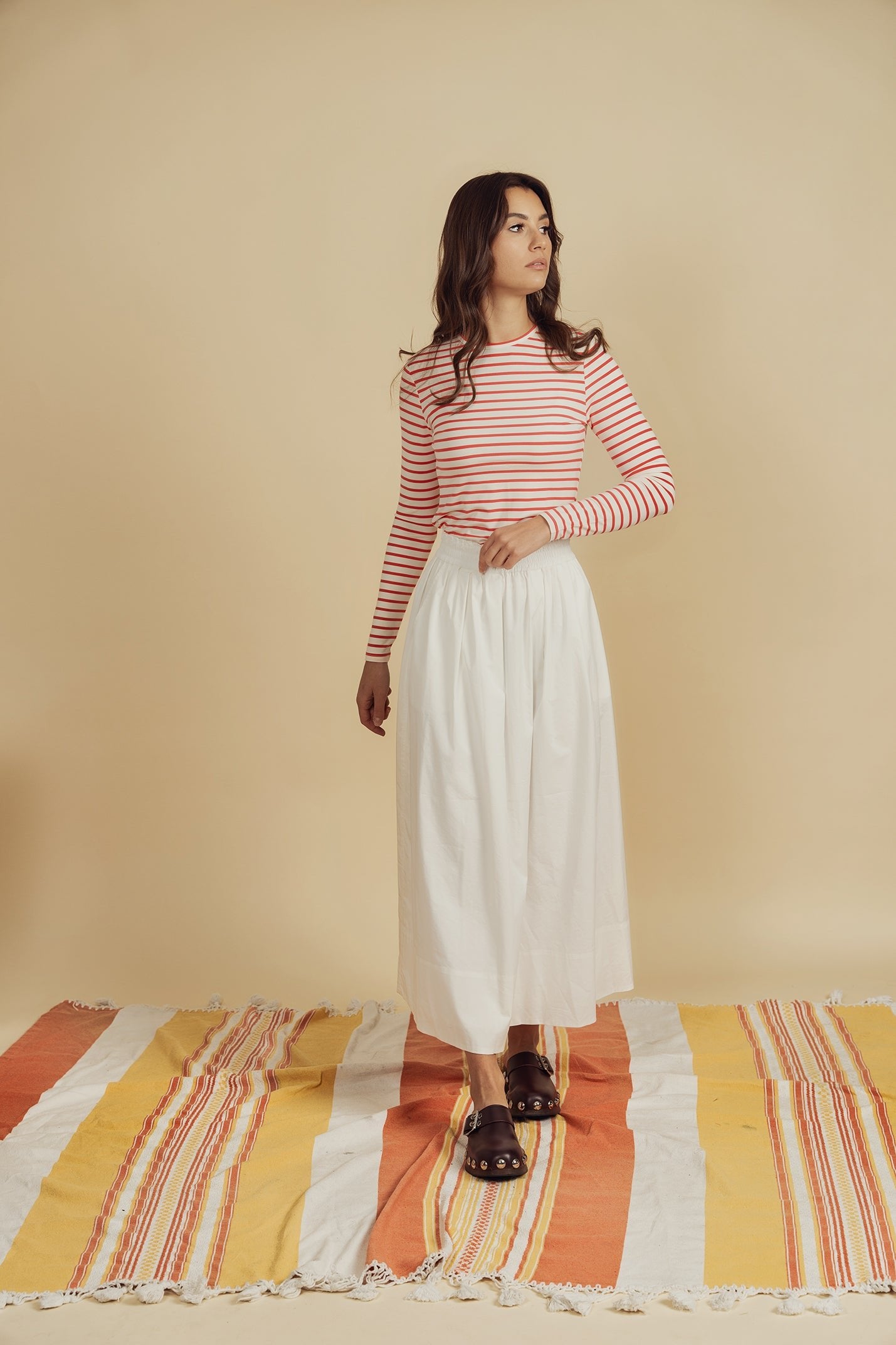 Butter Soft Stripe Crew-Rosa intenso/Blanco