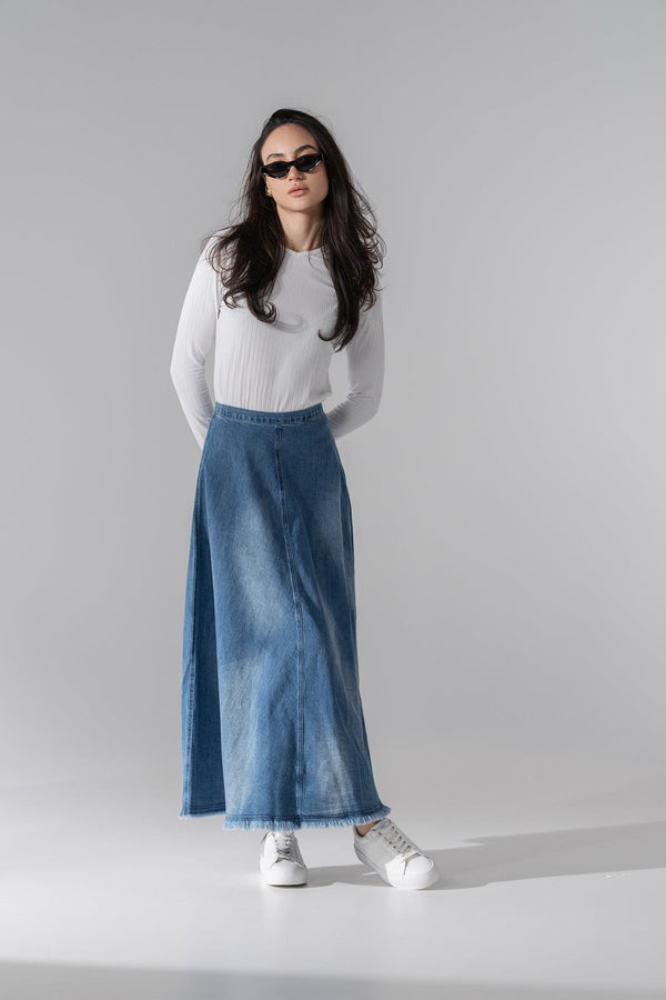 denim fringe skirt