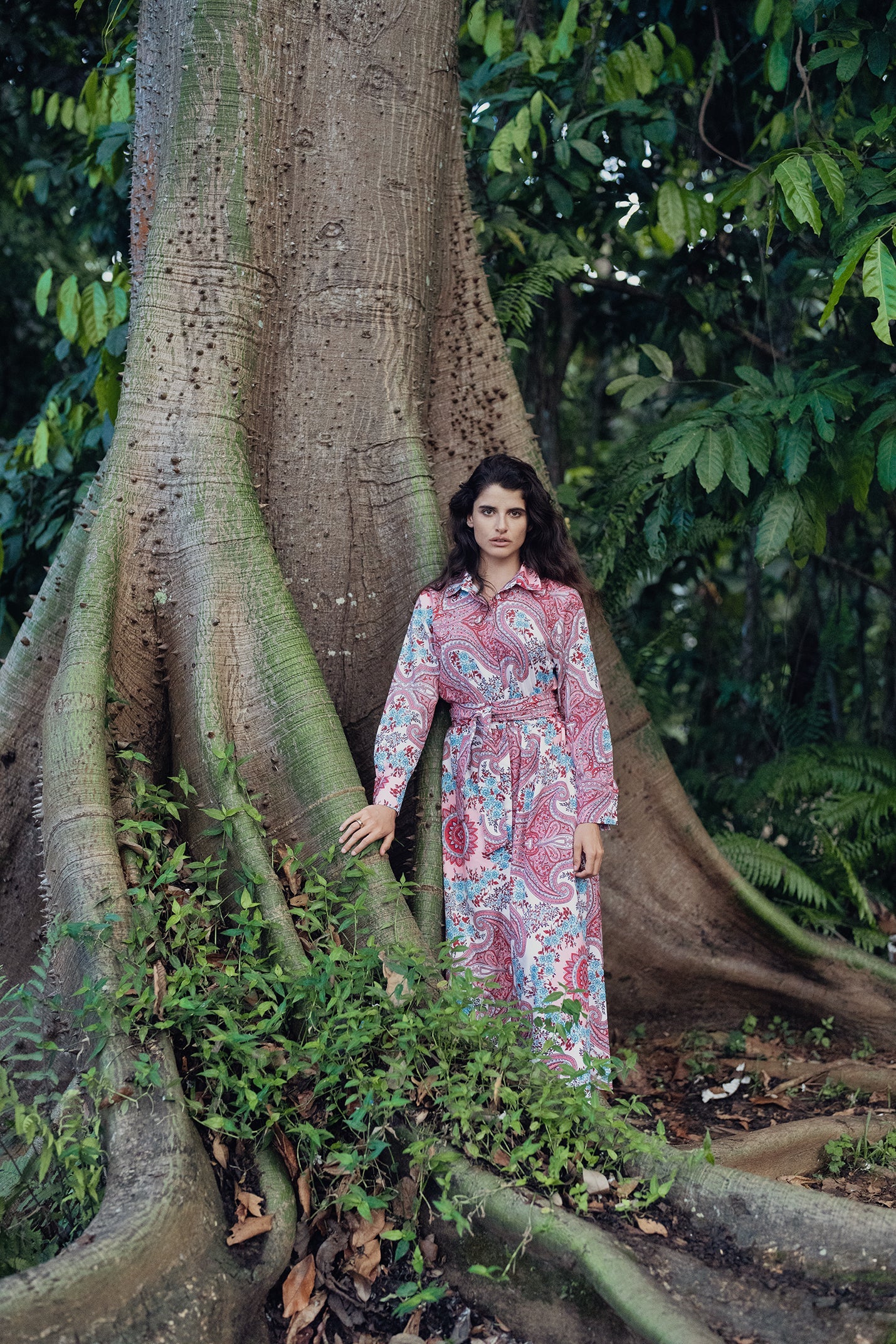 Belted Shirtdress-Pastel Print