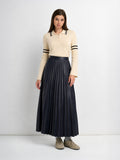 Accordion Pleated Faux Leather Skirt-Black