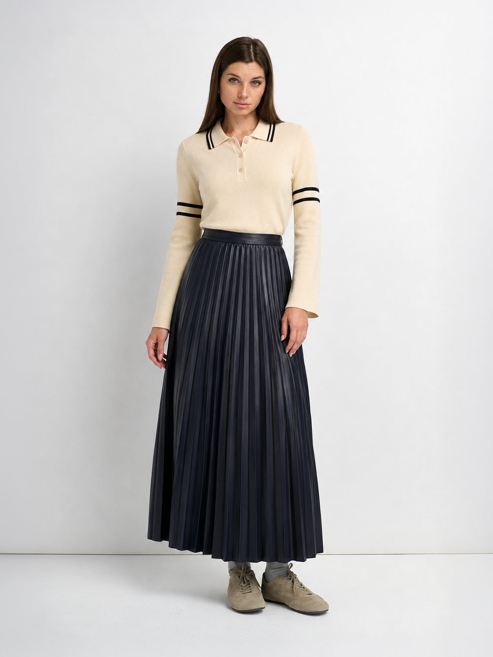Bell Sleeve Polo-Cream/Black