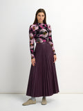 Accordion Pleated Faux Leather Skirt-Eggplant