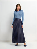 Accordion Pleated Faux Leather Skirt-Navy