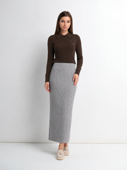 Straight Maxi Skirt - Grey/Colored Lines
