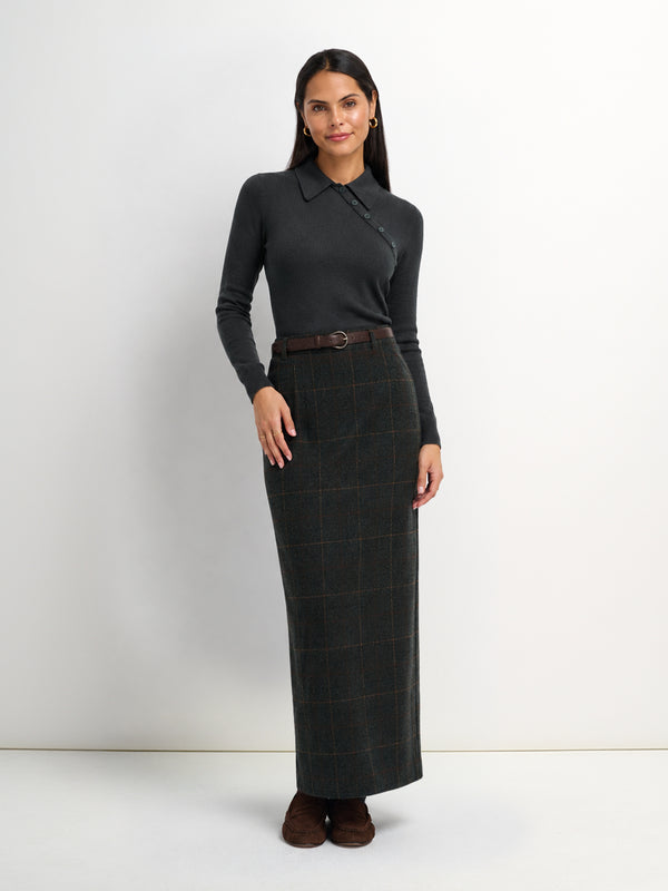 Straight Maxi Skirt - Green Plaid