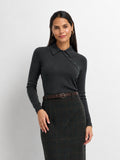 Asymmetrical Button Collar Sweater - Grey