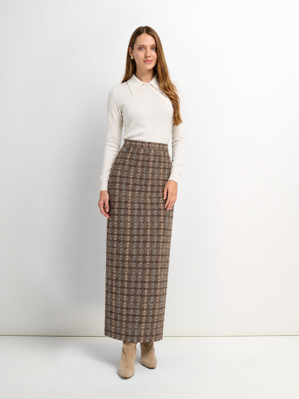 Asymmetrical Button Collar Sweater - Cream