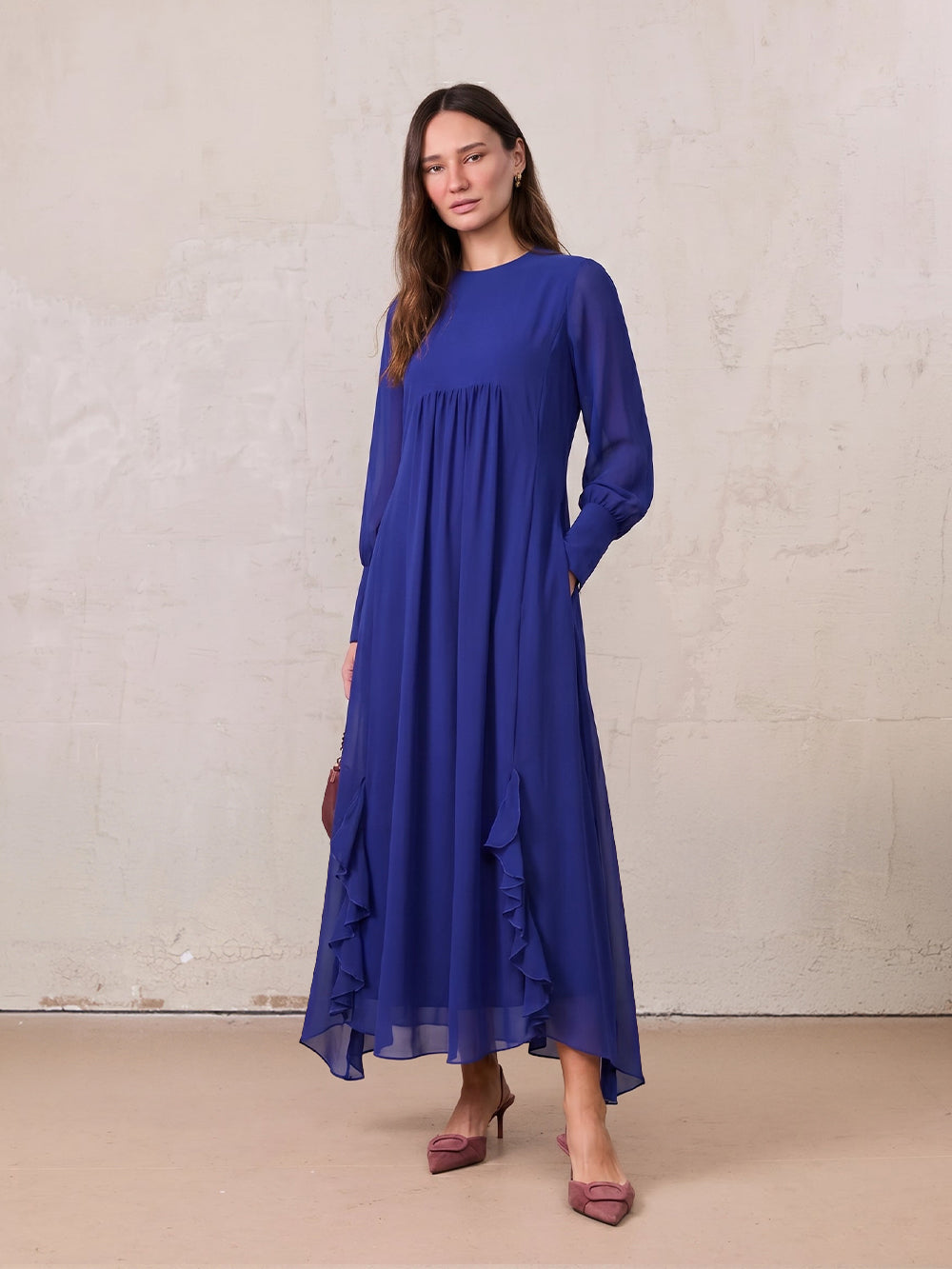 Asymmetrical Hem Dress-Medieval Blue