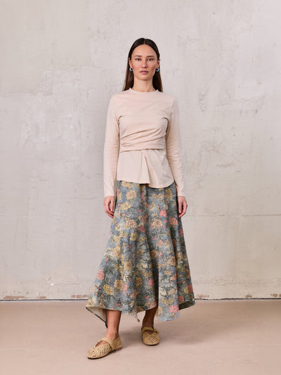 Asymmetrical Panel Skirt-Soft Floral
